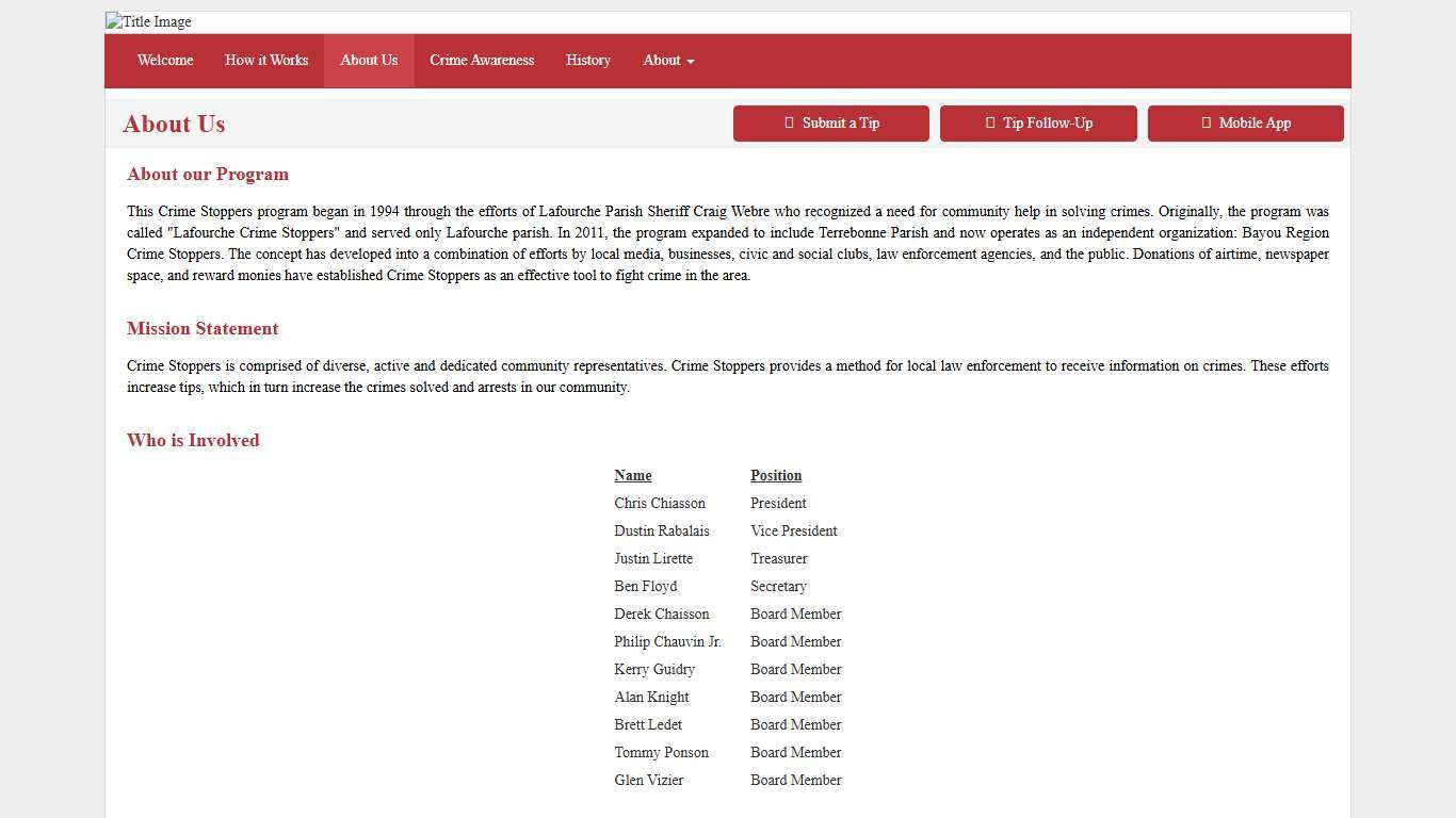 About Us - Bayou Region Crime Stoppers